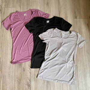 Women's Workout T-Shirt Set - Black, Gray, and Purple